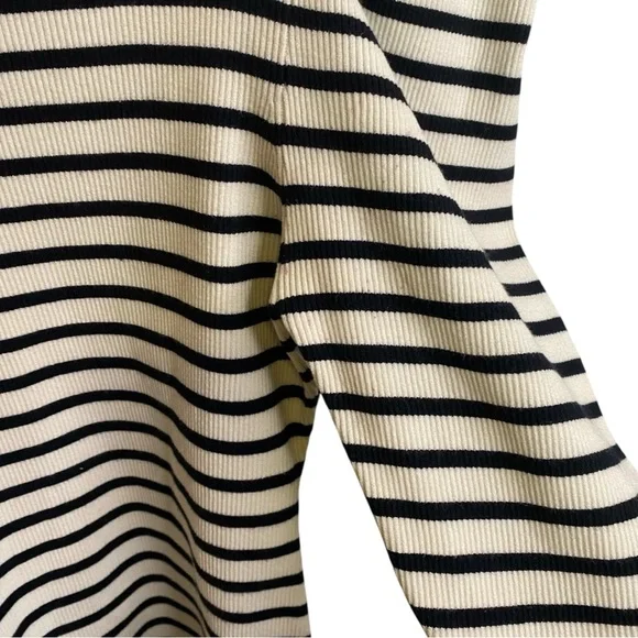 A.L.C. Baker Puffed Shoulders Black and White Striped Turtleneck Sweater - Picture 13 of 16